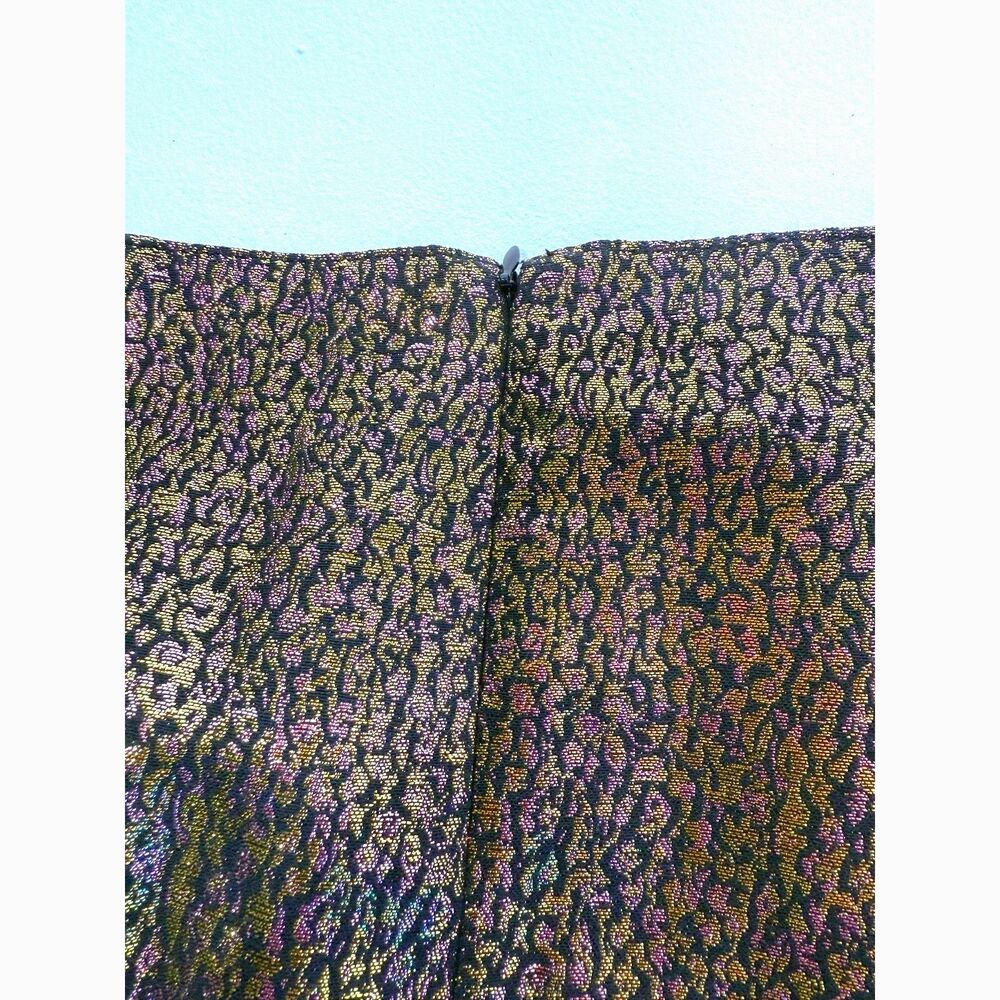 Express NWOT black w/ metallic gold purple abstract brocade mini skirt - Picture 5 of 8